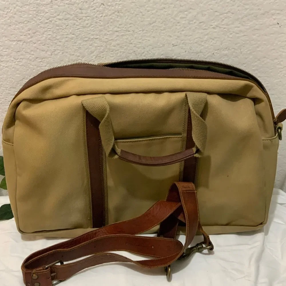 LL BEAN KHAKI CANVAS BROWN LEATHER 18